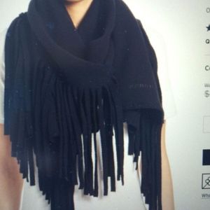 Burberry Black Solid Felted Fringe Scarf
